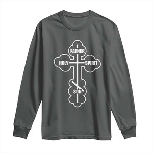 Russian Greek Byzantine Golden Orthodox Cross Father Son Holy Spirit Long Sleeve Shirt TS11 Dark Heather Print Your Wear