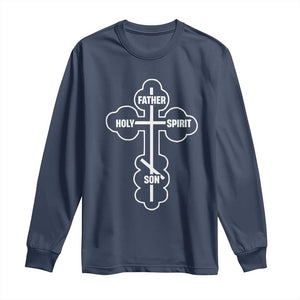 Russian Greek Byzantine Golden Orthodox Cross Father Son Holy Spirit Long Sleeve Shirt TS11 Navy Print Your Wear