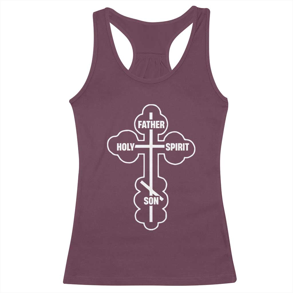 Russian Greek Byzantine Golden Orthodox Cross Father Son Holy Spirit Racerback Tank Top TS11 Maroon Print Your Wear