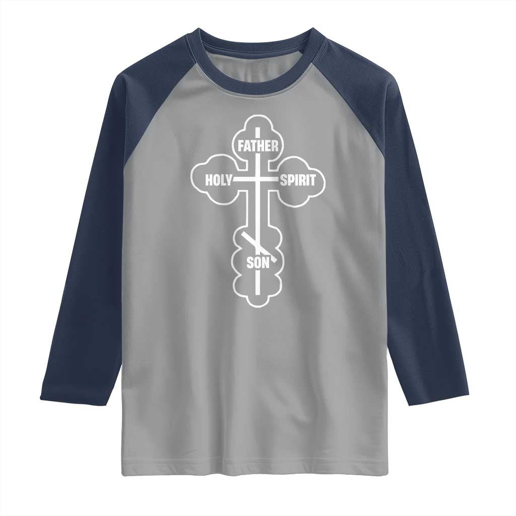 Russian Greek Byzantine Golden Orthodox Cross Father Son Holy Spirit Raglan Shirt TS11 Sport Gray Navy Print Your Wear