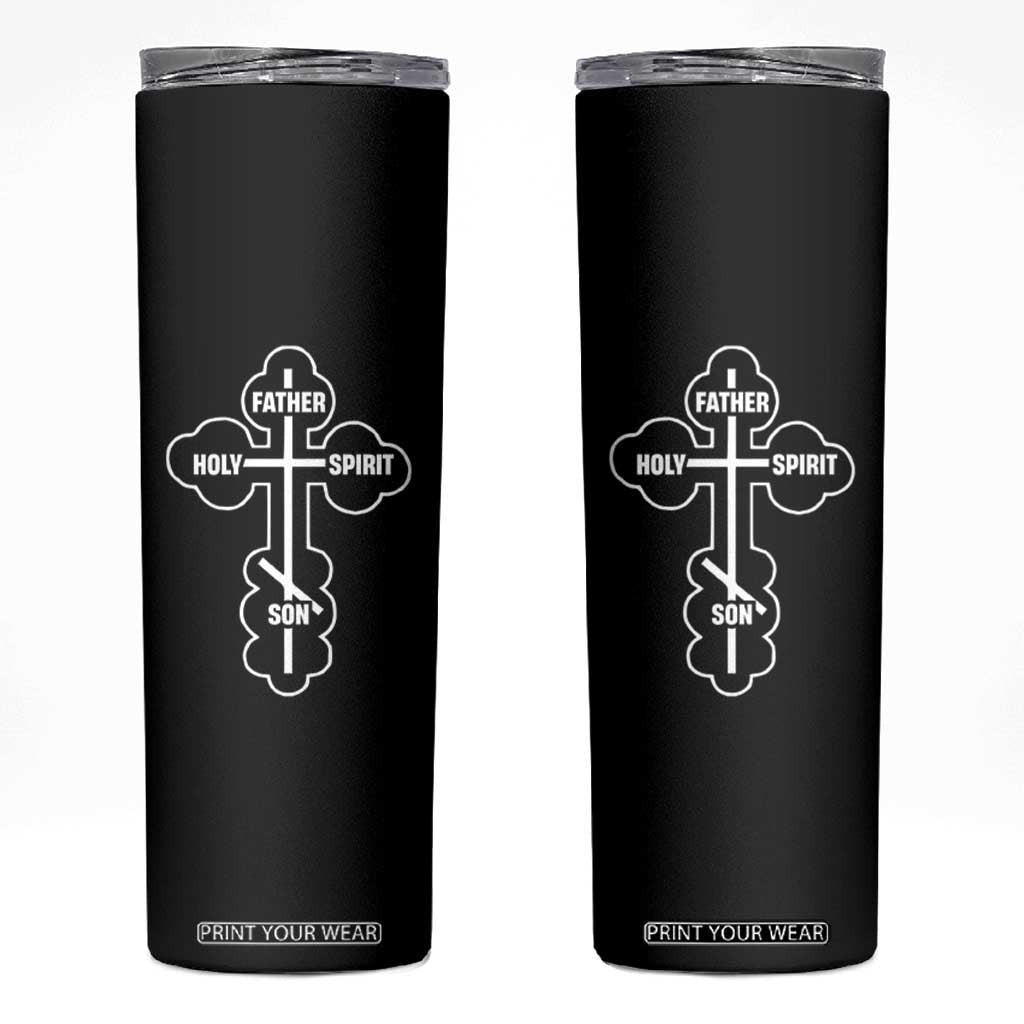Russian Greek Byzantine Golden Orthodox Cross Father Son Holy Spirit Skinny Tumbler TS11 Black Print Your Wear