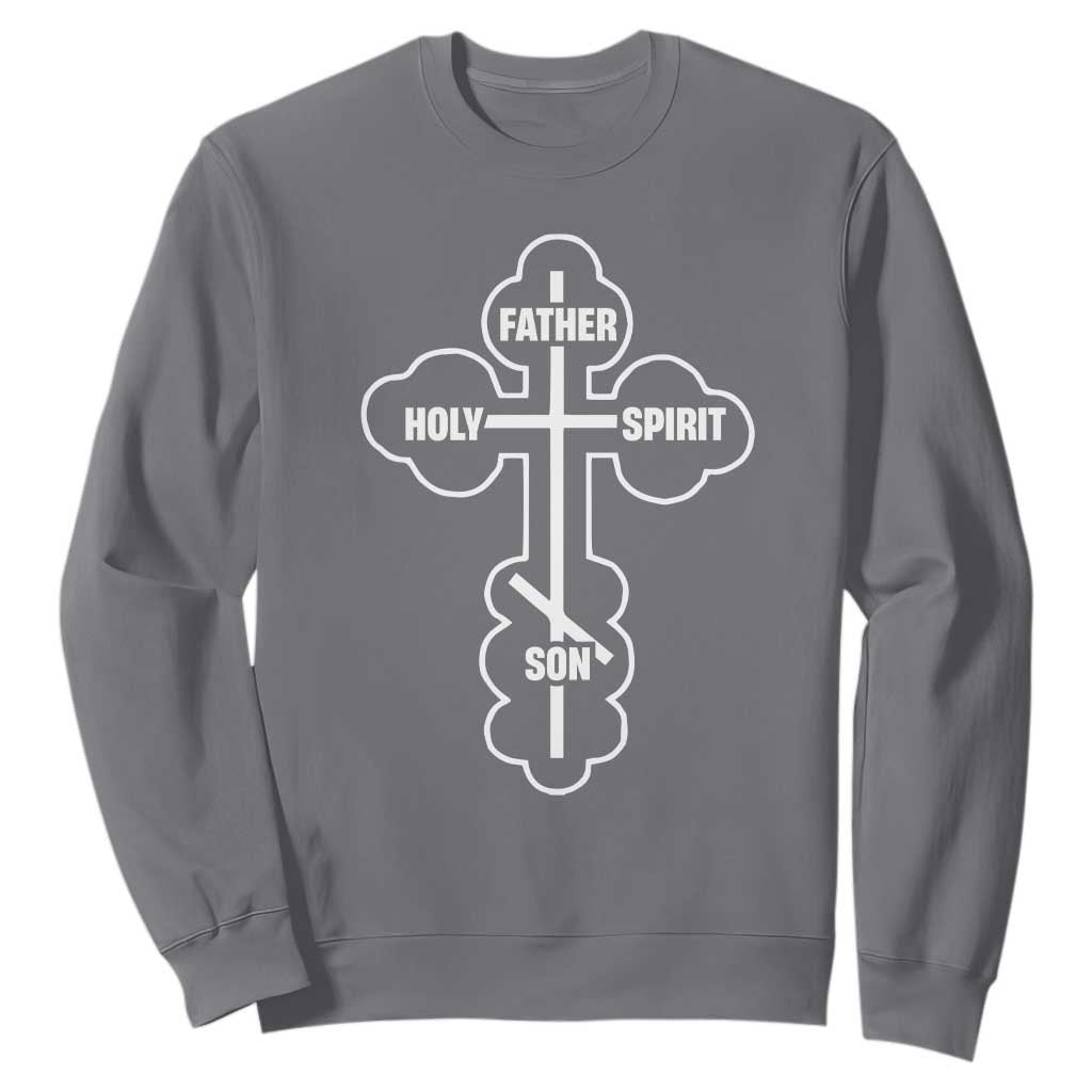 Russian Greek Byzantine Golden Orthodox Cross Father Son Holy Spirit Sweatshirt TS11 Charcoal Print Your Wear