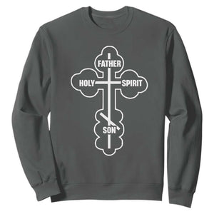 Russian Greek Byzantine Golden Orthodox Cross Father Son Holy Spirit Sweatshirt TS11 Dark Heather Print Your Wear