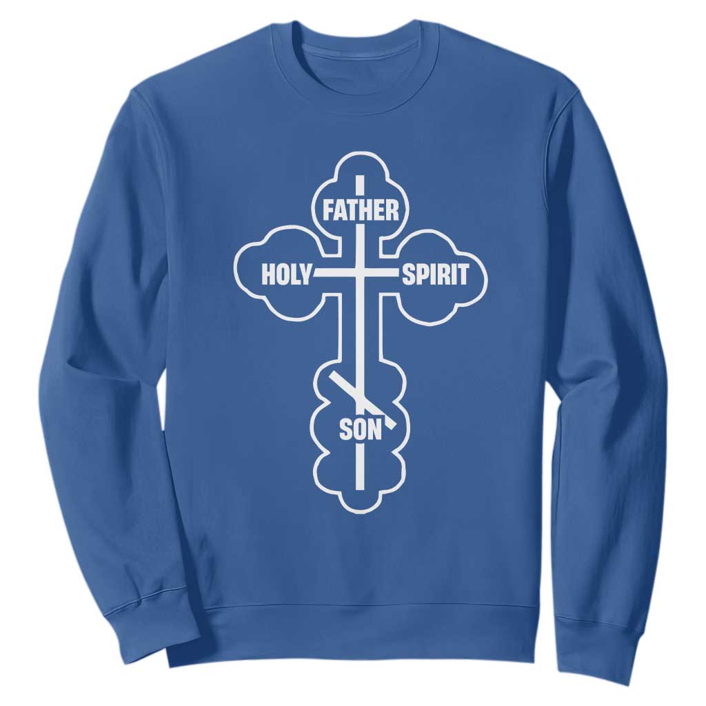 Russian Greek Byzantine Golden Orthodox Cross Father Son Holy Spirit Sweatshirt TS11 Royal Blue Print Your Wear