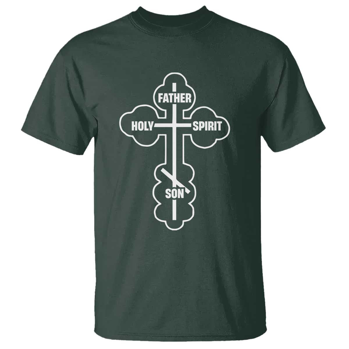 Russian Greek Byzantine Golden Orthodox Cross Father Son Holy Spirit T Shirt TS11 Dark Forest Green Print Your Wear
