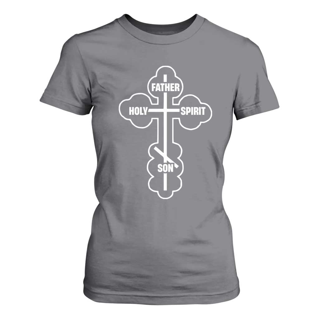 Russian Greek Byzantine Golden Orthodox Cross Father Son Holy Spirit T Shirt For Women TS11 Charcoal Print Your Wear