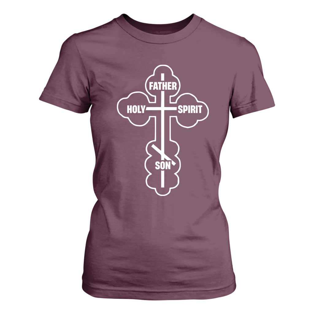 Russian Greek Byzantine Golden Orthodox Cross Father Son Holy Spirit T Shirt For Women TS11 Maroon Print Your Wear