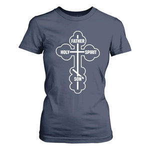 Russian Greek Byzantine Golden Orthodox Cross Father Son Holy Spirit T Shirt For Women TS11 Navy Print Your Wear