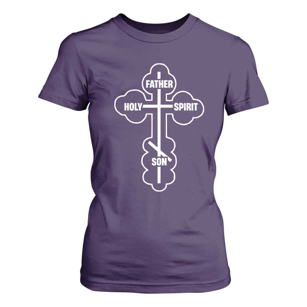 Russian Greek Byzantine Golden Orthodox Cross Father Son Holy Spirit T Shirt For Women TS11 Purple Print Your Wear