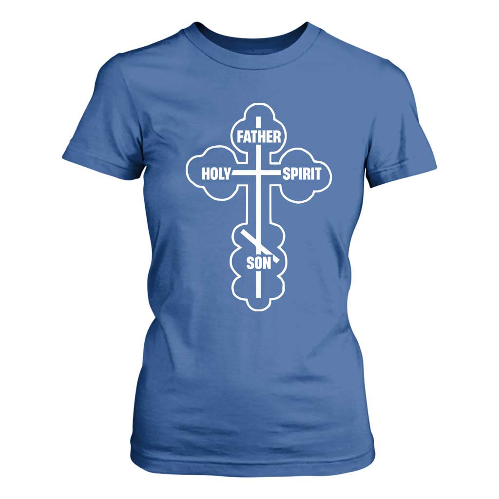 Russian Greek Byzantine Golden Orthodox Cross Father Son Holy Spirit T Shirt For Women TS11 Royal Blue Print Your Wear