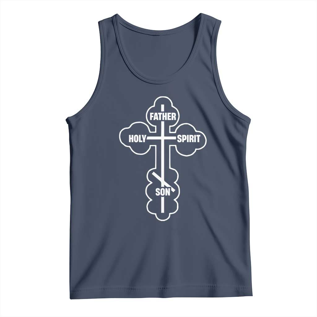 Russian Greek Byzantine Golden Orthodox Cross Father Son Holy Spirit Tank Top TS11 Navy Print Your Wear