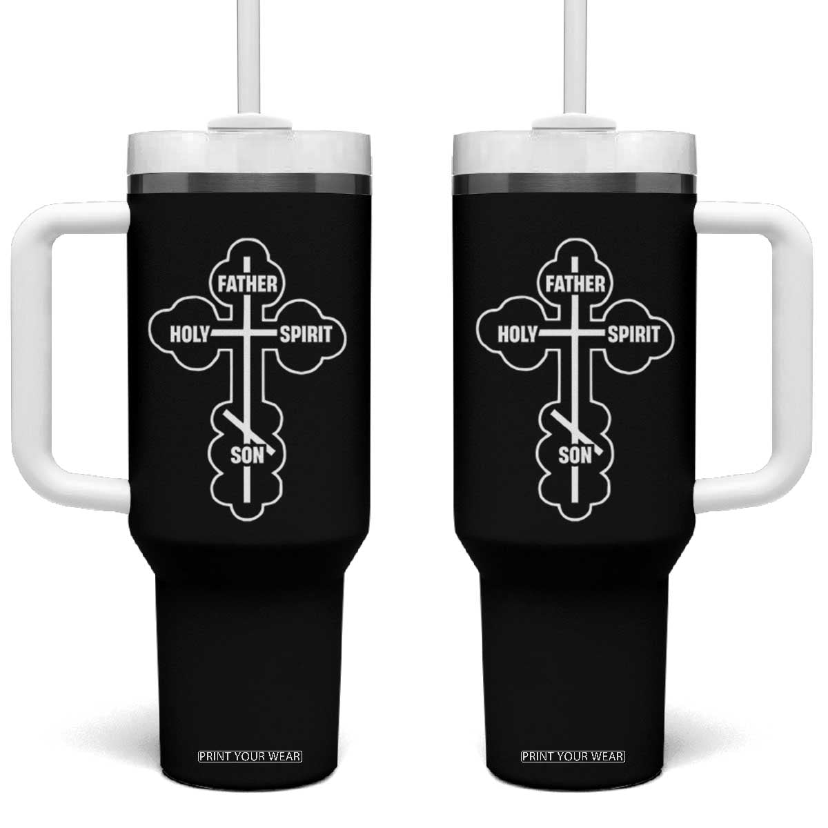 Russian Greek Byzantine Golden Orthodox Cross Father Son Holy Spirit Tumbler With Handle TS11 One Size: 40 oz Black Print Your Wear