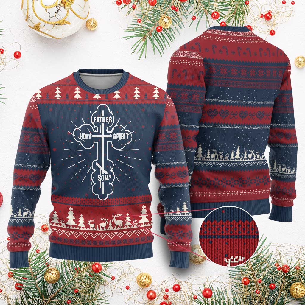 Russian Greek Byzantine Golden Orthodox Cross Father Son Holy Spirit Knit Sweatshirt TS11 Burgundy Print Your Wear