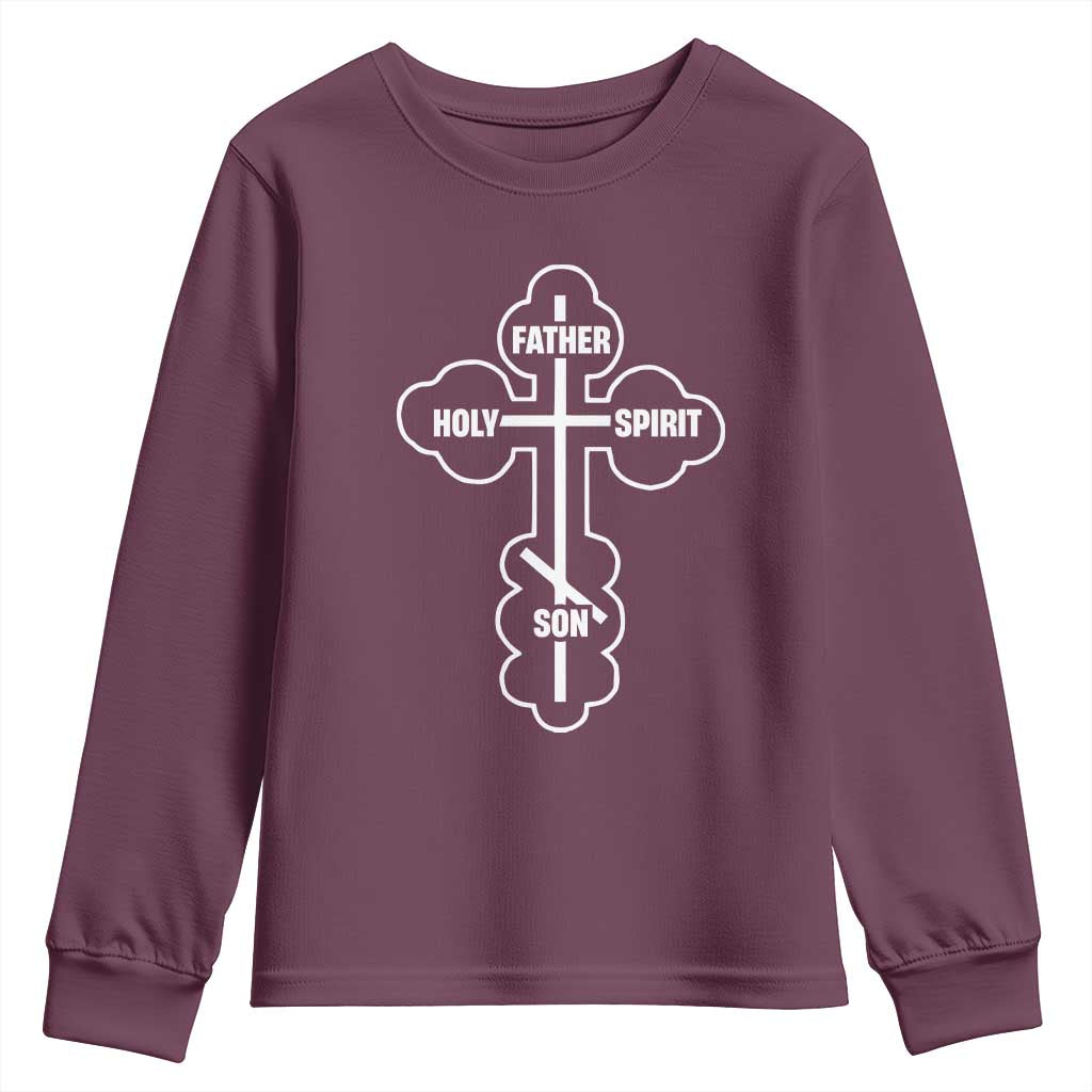 Russian Greek Byzantine Golden Orthodox Cross Father Son Holy Spirit Youth Sweatshirt TS11 Maroon Print Your Wear