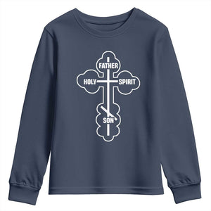 Russian Greek Byzantine Golden Orthodox Cross Father Son Holy Spirit Youth Sweatshirt TS11 Navy Print Your Wear