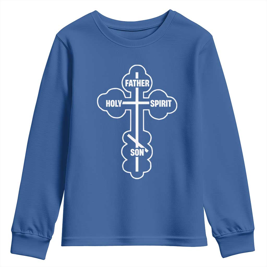 Russian Greek Byzantine Golden Orthodox Cross Father Son Holy Spirit Youth Sweatshirt TS11 Royal Blue Print Your Wear