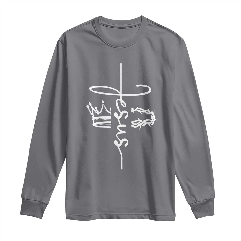 Jesus Christian Lord & Savior Crown of Thorns Long Sleeve Shirt TS11 Charcoal Print Your Wear
