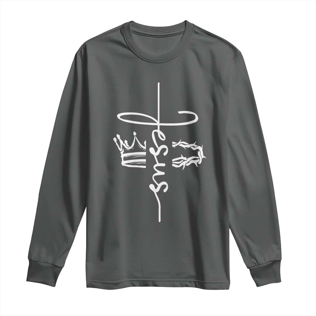 Jesus Christian Lord & Savior Crown of Thorns Long Sleeve Shirt TS11 Dark Heather Print Your Wear