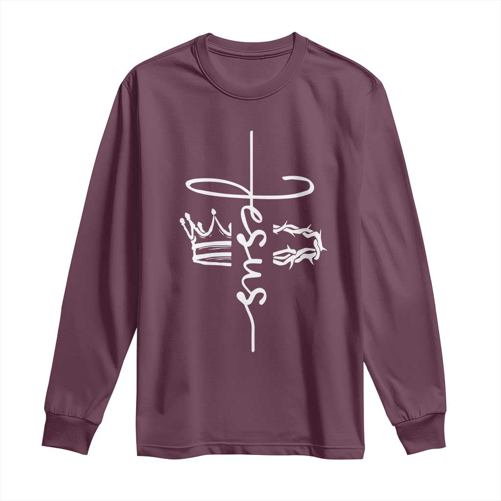 Jesus Christian Lord & Savior Crown of Thorns Long Sleeve Shirt TS11 Maroon Print Your Wear