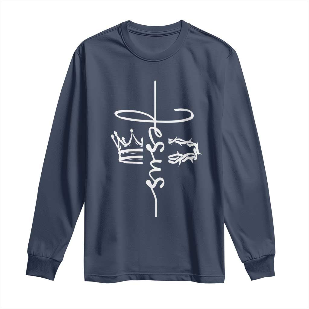 Jesus Christian Lord & Savior Crown of Thorns Long Sleeve Shirt TS11 Navy Print Your Wear