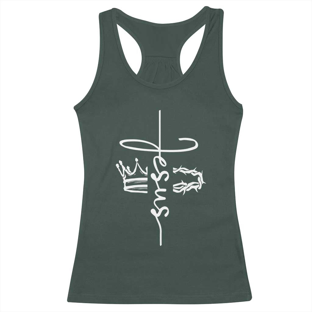 Jesus Christian Lord & Savior Crown of Thorns Racerback Tank Top TS11 Dark Forest Green Print Your Wear