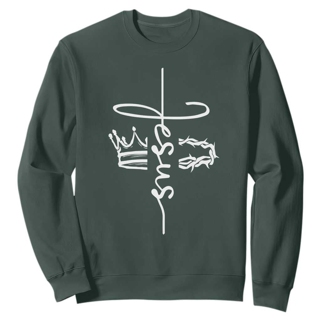 Jesus Christian Lord & Savior Crown of Thorns Sweatshirt TS11 Dark Forest Green Print Your Wear