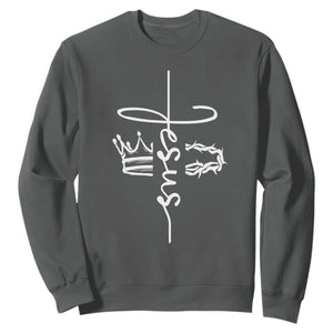 Jesus Christian Lord & Savior Crown of Thorns Sweatshirt TS11 Dark Heather Print Your Wear