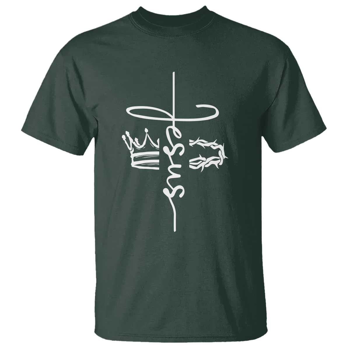 Jesus Christian Lord & Savior Crown of Thorns T Shirt TS11 Dark Forest Green Print Your Wear