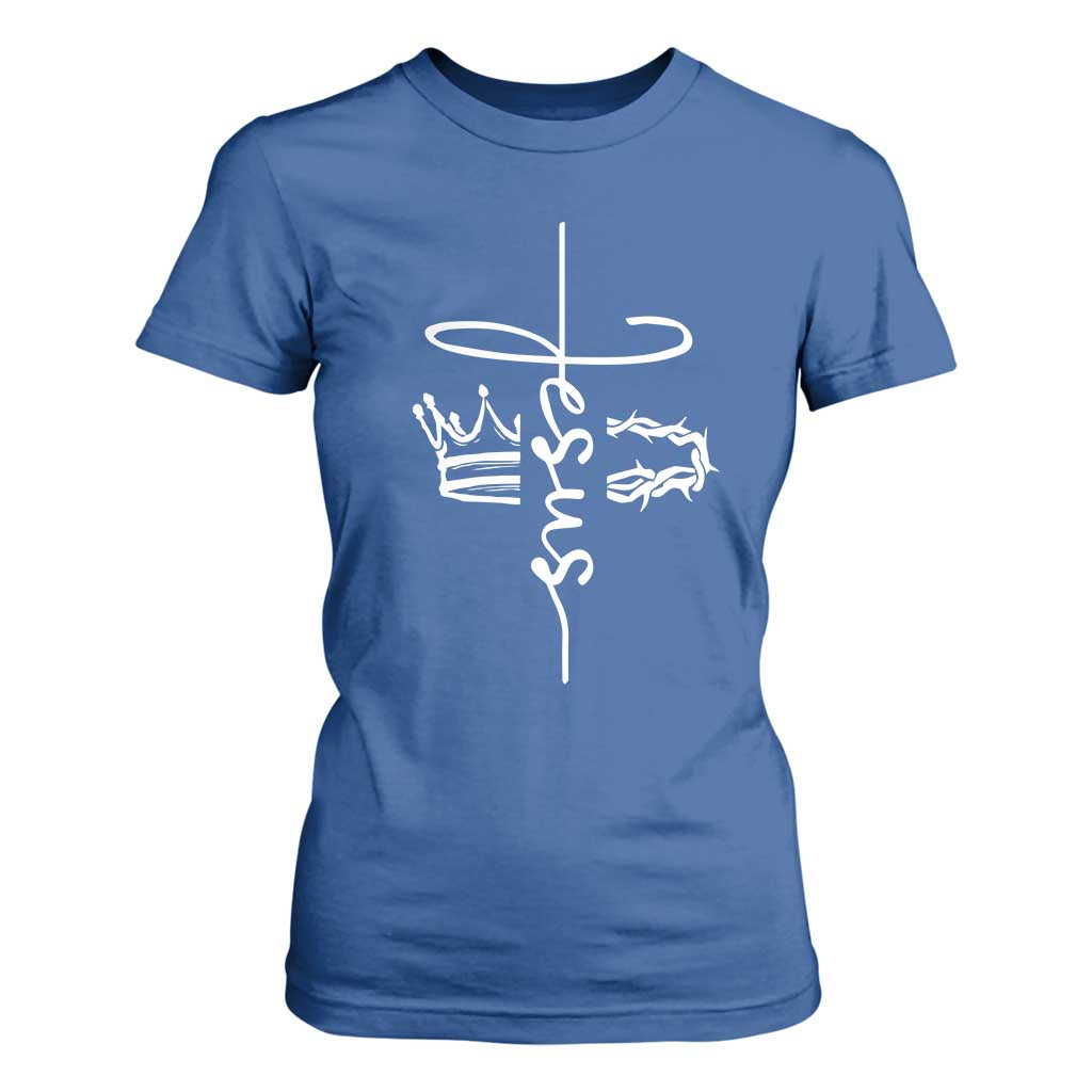 Jesus Christian Lord & Savior Crown of Thorns T Shirt For Women TS11 Royal Blue Print Your Wear