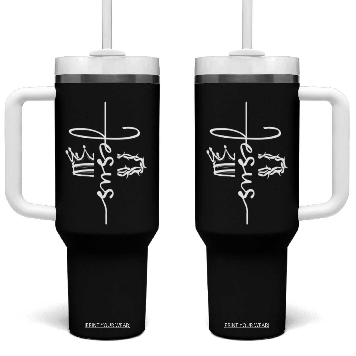 Jesus Christian Lord & Savior Crown of Thorns Tumbler With Handle TS11 One Size: 40 oz Black Print Your Wear