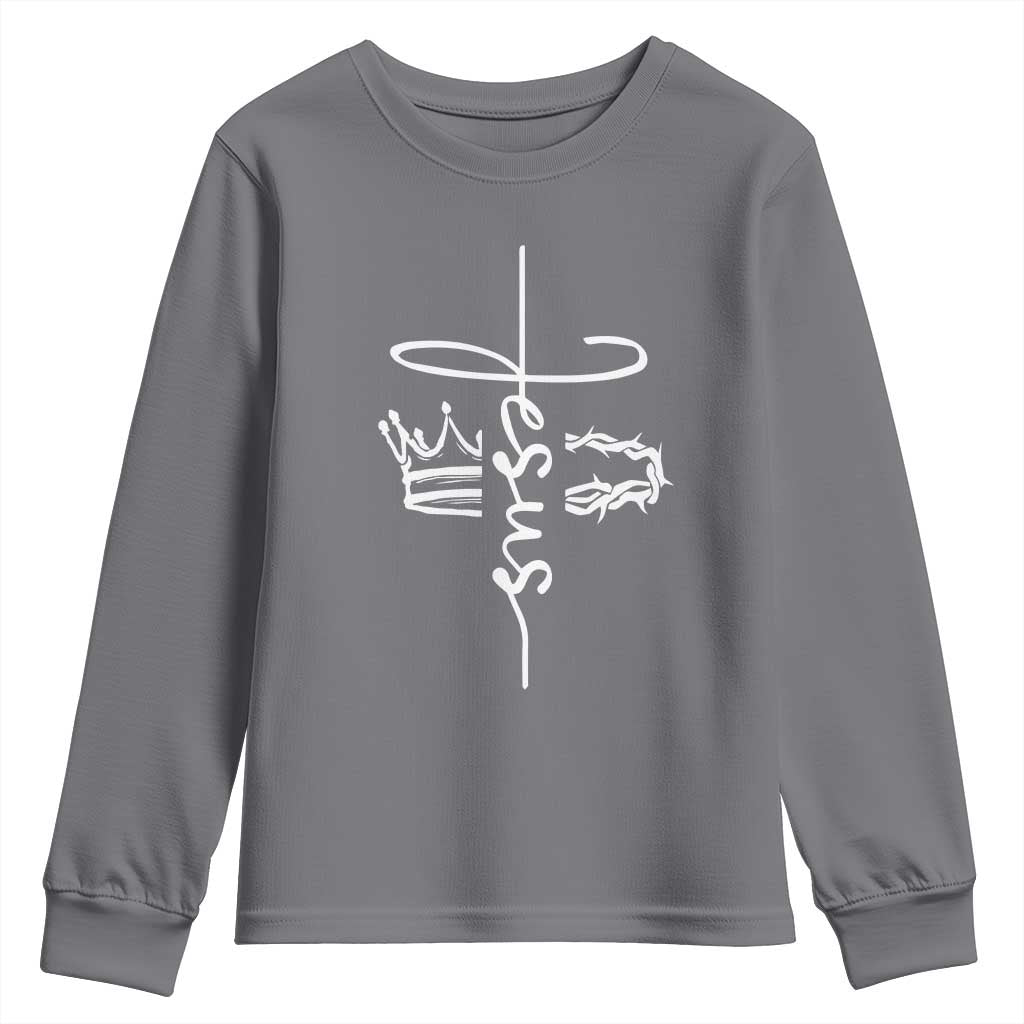 Jesus Christian Lord & Savior Crown of Thorns Youth Sweatshirt TS11 Charcoal Print Your Wear
