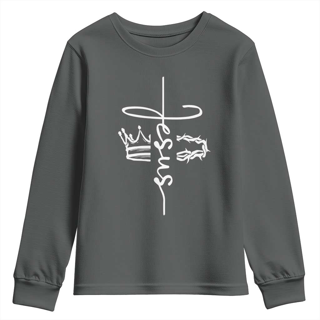 Jesus Christian Lord & Savior Crown of Thorns Youth Sweatshirt TS11 Dark Heather Print Your Wear