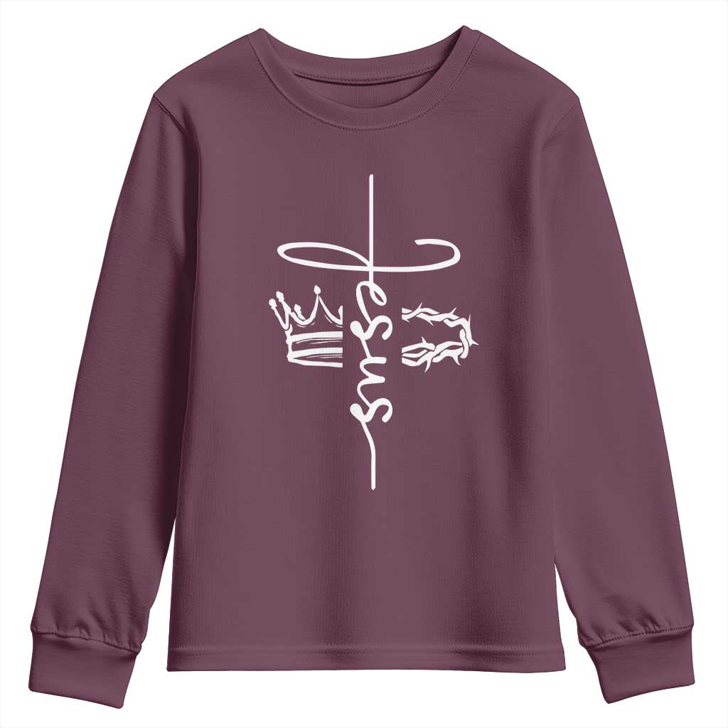 Jesus Christian Lord & Savior Crown of Thorns Youth Sweatshirt TS11 Maroon Print Your Wear