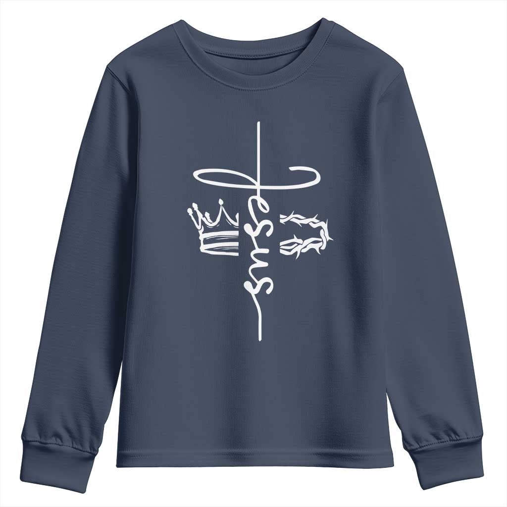 Jesus Christian Lord & Savior Crown of Thorns Youth Sweatshirt TS11 Navy Print Your Wear