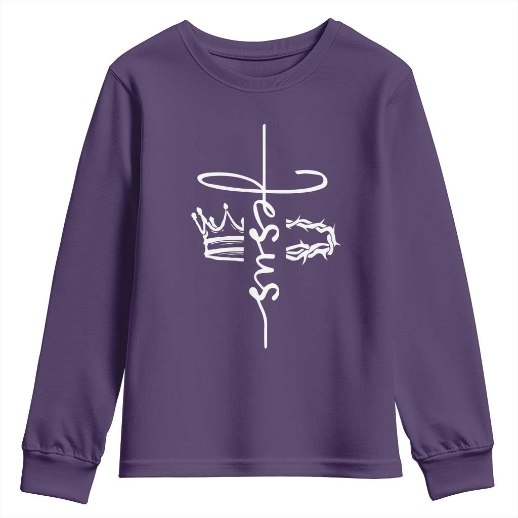 Jesus Christian Lord & Savior Crown of Thorns Youth Sweatshirt TS11 Purple Print Your Wear