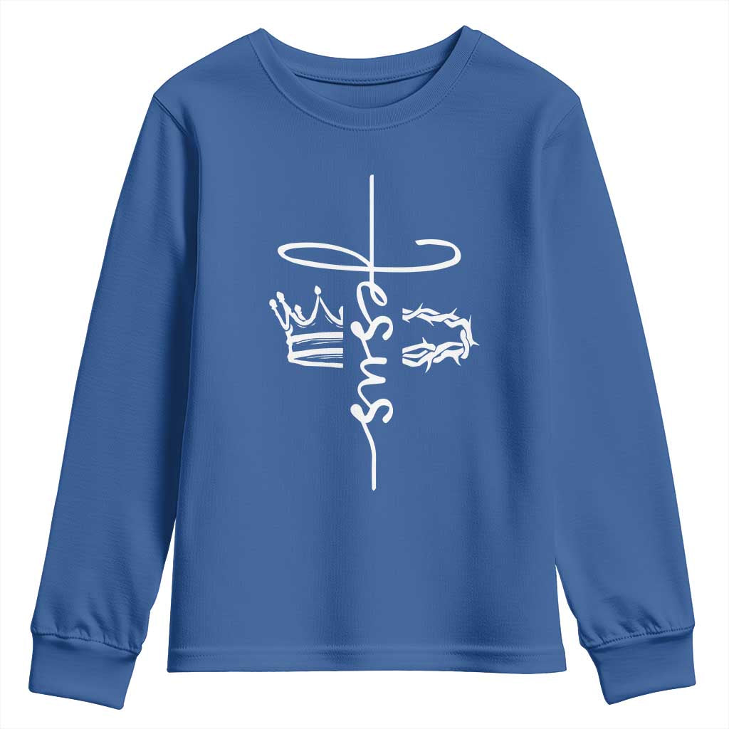 Jesus Christian Lord & Savior Crown of Thorns Youth Sweatshirt TS11 Royal Blue Print Your Wear