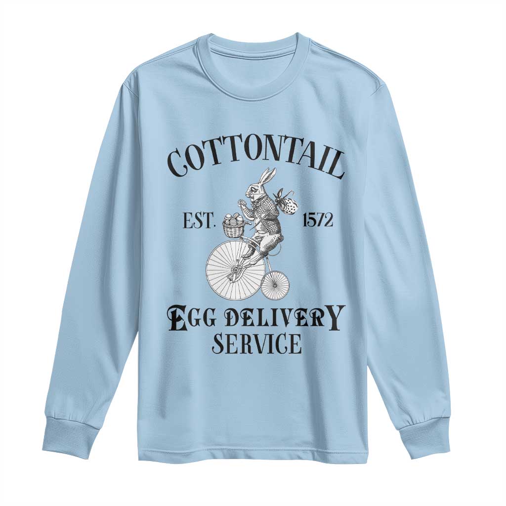 Funny Easter Day Cottontail Egg Delivery Service Long Sleeve Shirt Bunny Rabbit TS11 Light Blue Print Your Wear