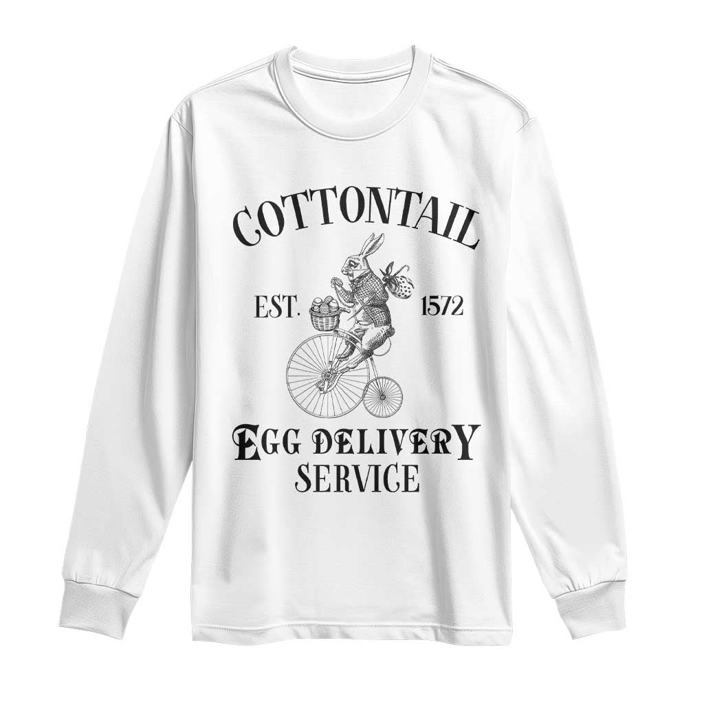 Funny Easter Day Cottontail Egg Delivery Service Long Sleeve Shirt Bunny Rabbit TS11 White Print Your Wear