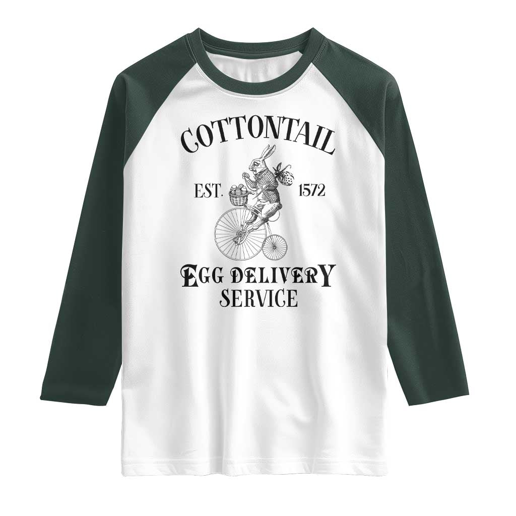 Funny Easter Day Cottontail Egg Delivery Service Raglan Shirt Bunny Rabbit TS11 White Dark Forest Green Print Your Wear