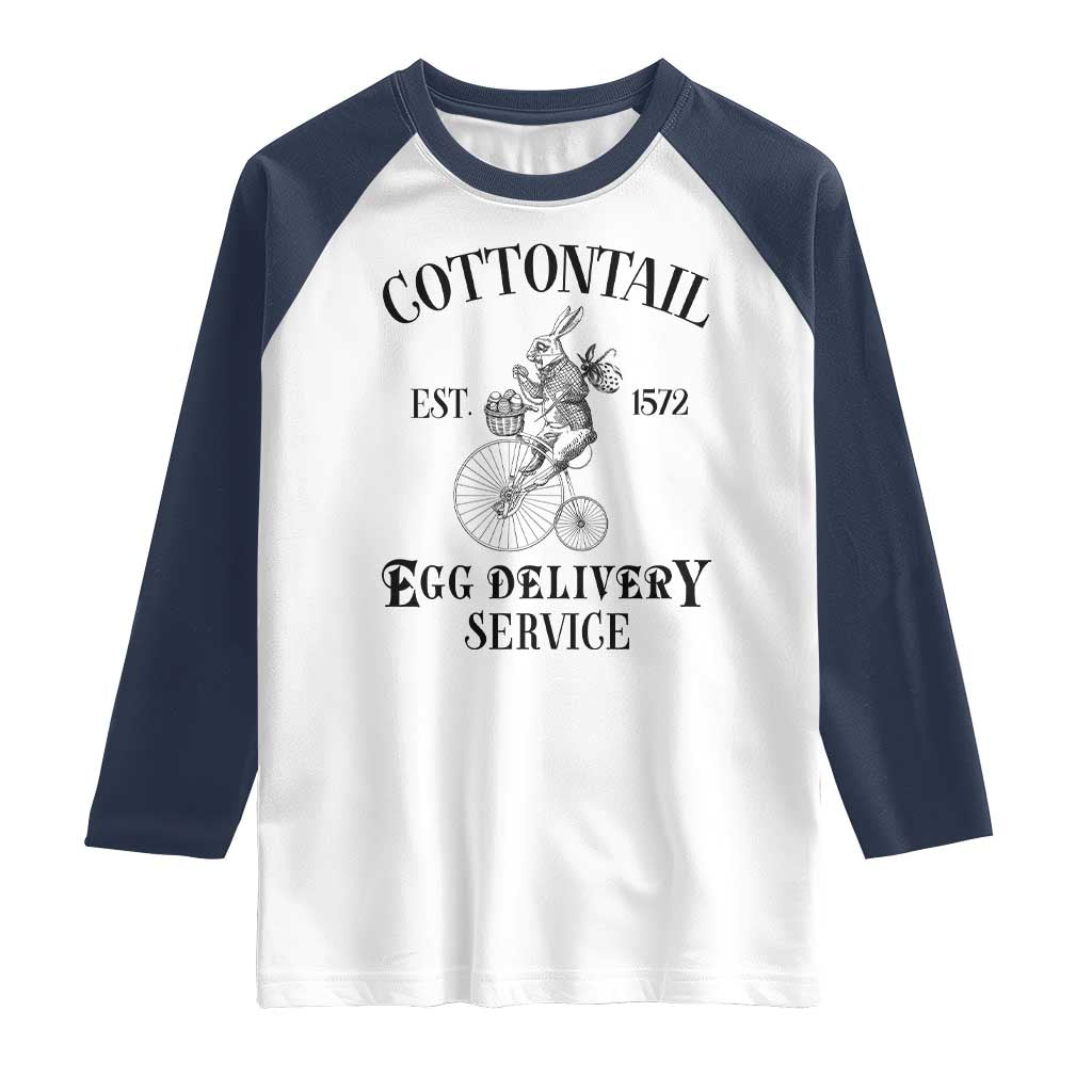 Funny Easter Day Cottontail Egg Delivery Service Raglan Shirt Bunny Rabbit TS11 White Navy Print Your Wear