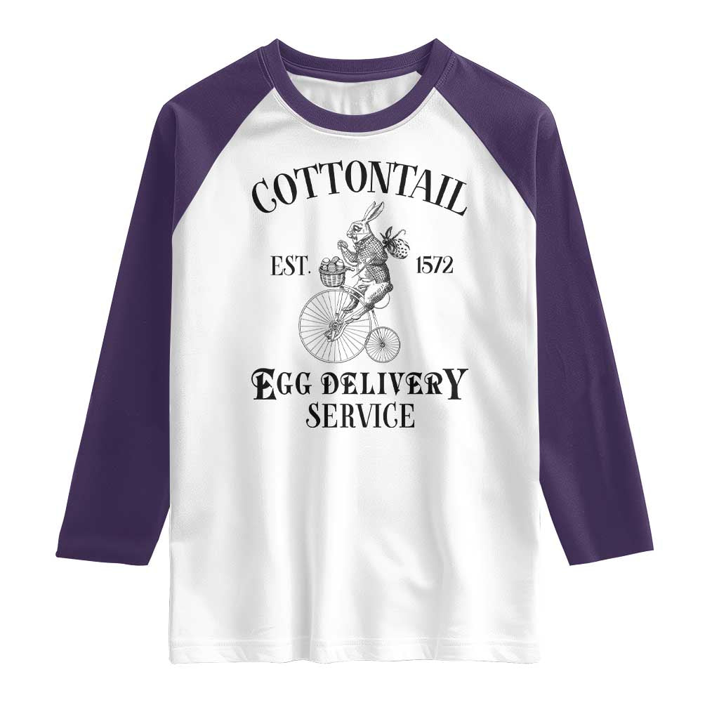 Funny Easter Day Cottontail Egg Delivery Service Raglan Shirt Bunny Rabbit TS11 White Purple Print Your Wear