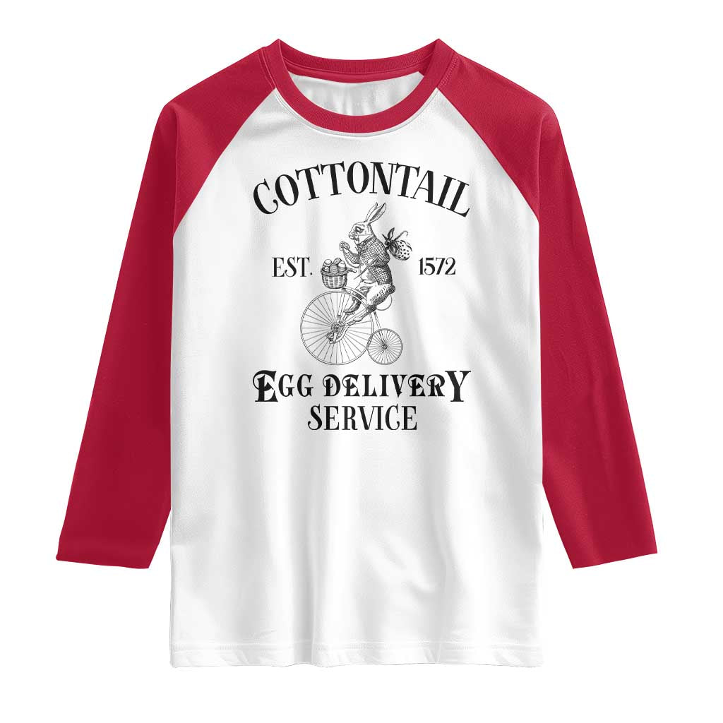 Funny Easter Day Cottontail Egg Delivery Service Raglan Shirt Bunny Rabbit TS11 White Red Print Your Wear