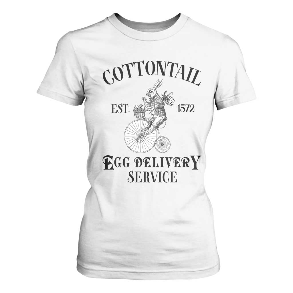 Funny Easter Day Cottontail Egg Delivery Service T Shirt For Women Bunny Rabbit TS11 White Print Your Wear