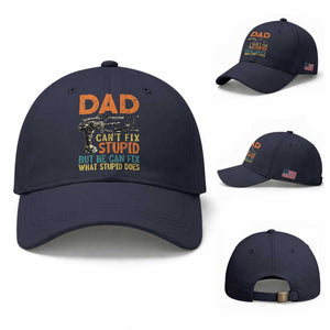 Funny Dad Can't Fix Stupid But He Can Fix What Stupid Does Baseball Cap Father's Day TS11 Baseball Cap Universal Fit Navy Print Your Wear