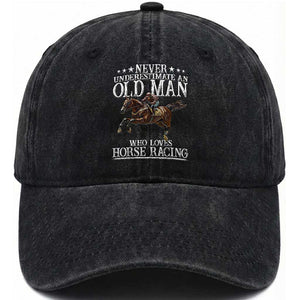 Funny Never Underestimate An Old Man Who Loves Horse Racing Washed Cotton Baseball Cap TS11 Print Your Wear