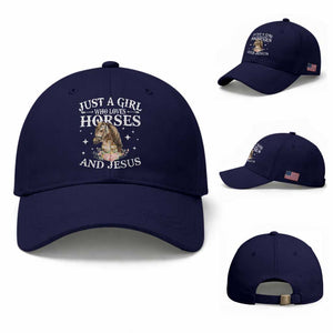 Just A Girl Who Loves Horses And Jesus Baseball Cap Christian Girls Horse TS11 Baseball Cap Universal Fit Dark Blue Print Your Wear