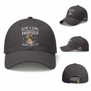 Just A Girl Who Loves Horses And Jesus Baseball Cap Christian Girls Horse TS11 Baseball Cap Universal Fit Dark Gray Print Your Wear