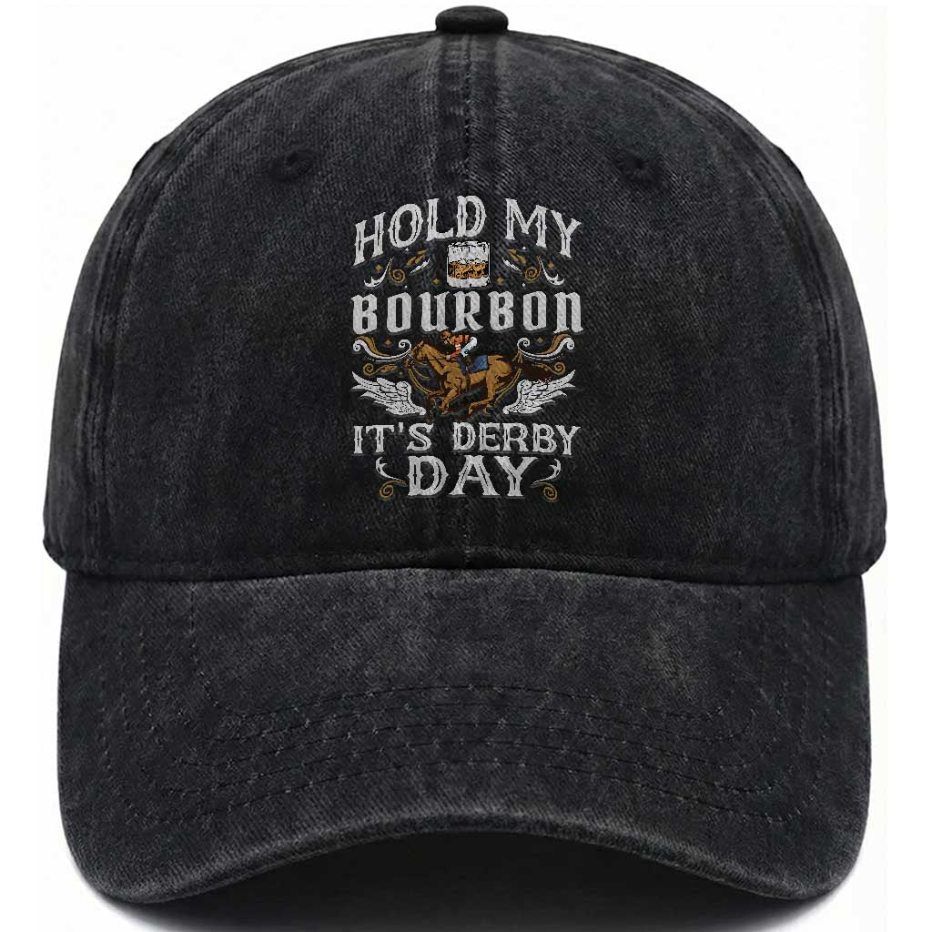 Funny Hold My Bourbon It's Derby Day Washed Cotton Baseball Cap Horse Racing TS11 Print Your Wear