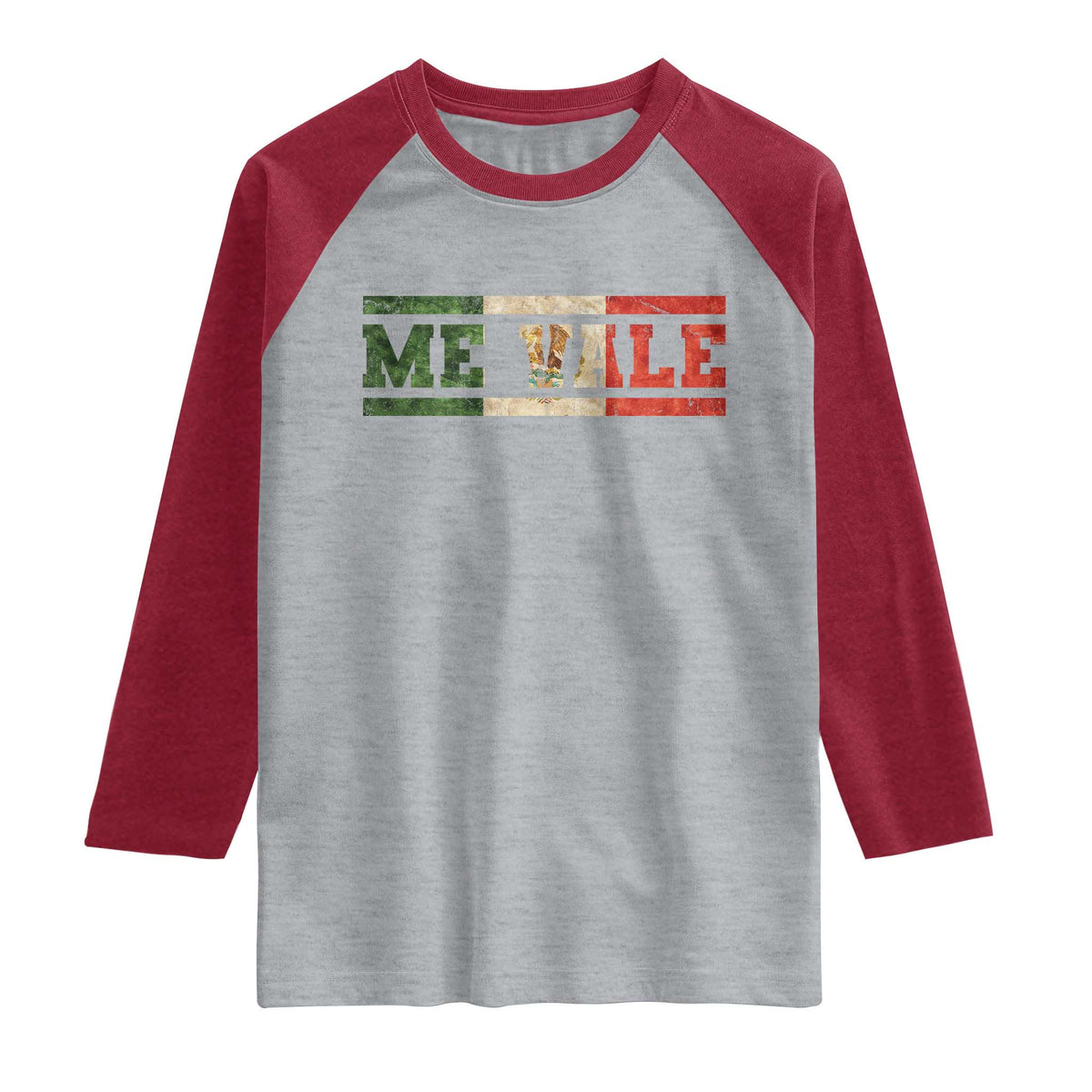 Me Vale Mexican Flag Latino Spanish Slang Raglan Shirt TS11 Heather Gray Heather Red Print Your Wear