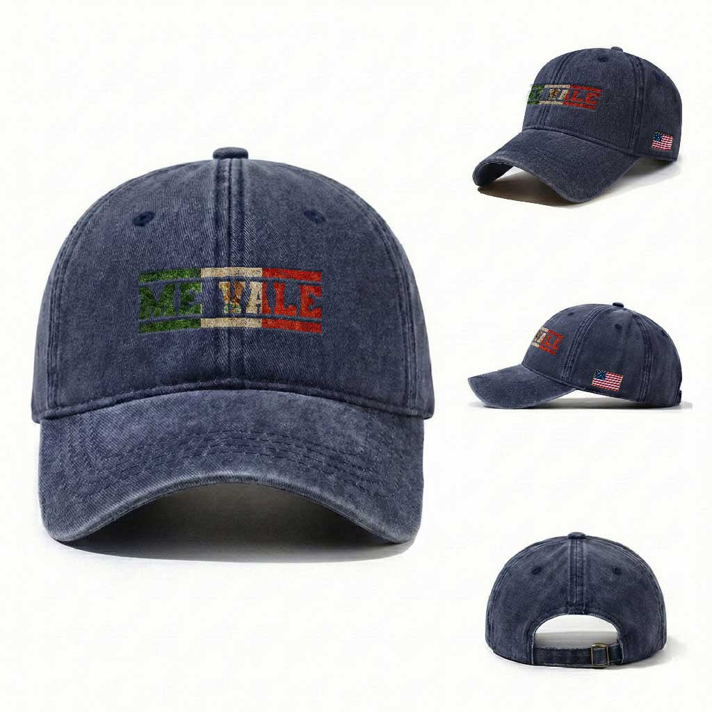 Me Vale Mexican Flag Latino Spanish Slang Washed Cotton Baseball Cap TS11 Washed Cap Universal Fit Navy Print Your Wear